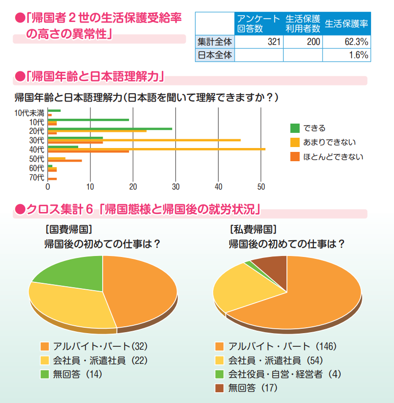 全国の帰国者2世のアンケート集計結果グラフ